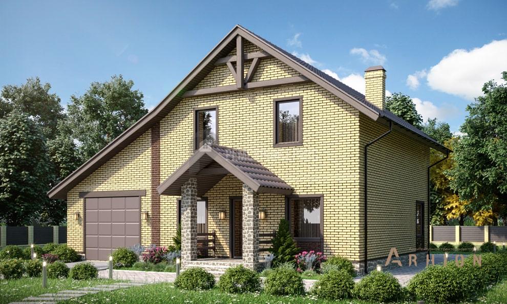 3. Проект одноэтажного дома в стиле шале с двускатной кровлей, t-37-01, площадью - 150 кв c мансардой, терассой, балконом, гаражом